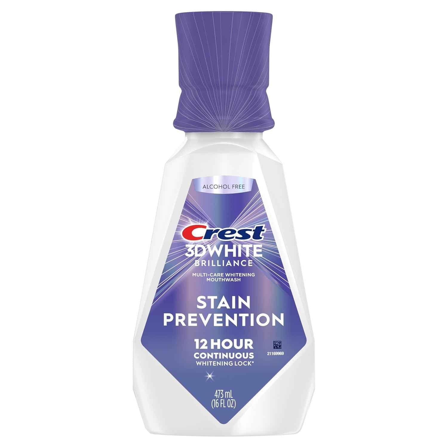 Crest 3D White Brilliance Stain Prevention Mouthwash/Rinse 473 mL- 12-Hour Stain Prevention, Alcohol Free