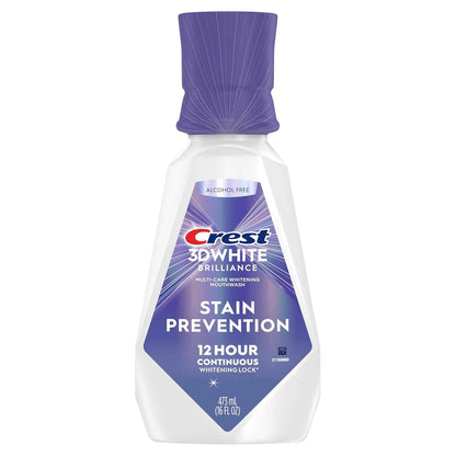 Crest 3D White Brilliance Stain Prevention Mouthwash/Rinse 473 mL- 12-Hour Stain Prevention, Alcohol Free