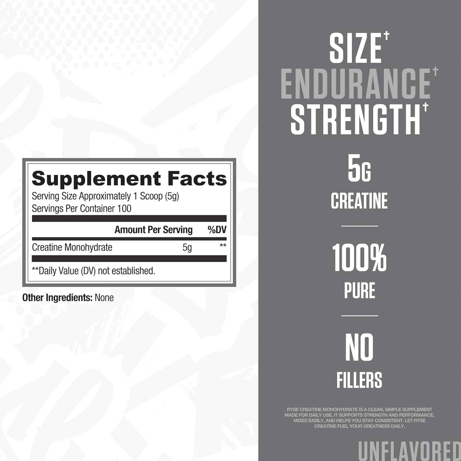RYSE Creatine Monohydrate Powder - Unflavored - Supports Men & Women Lean Muscle Growth, Strength, Power, and Endurance - Helps Reduce Fatigue and Improve Workout Recovery