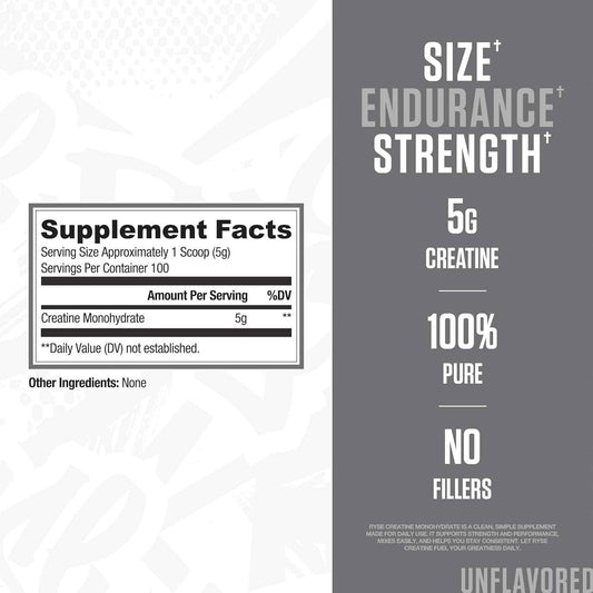RYSE Creatine Monohydrate Powder - Unflavored - Supports Men & Women Lean Muscle Growth, Strength, Power, and Endurance - Helps Reduce Fatigue and Improve Workout Recovery