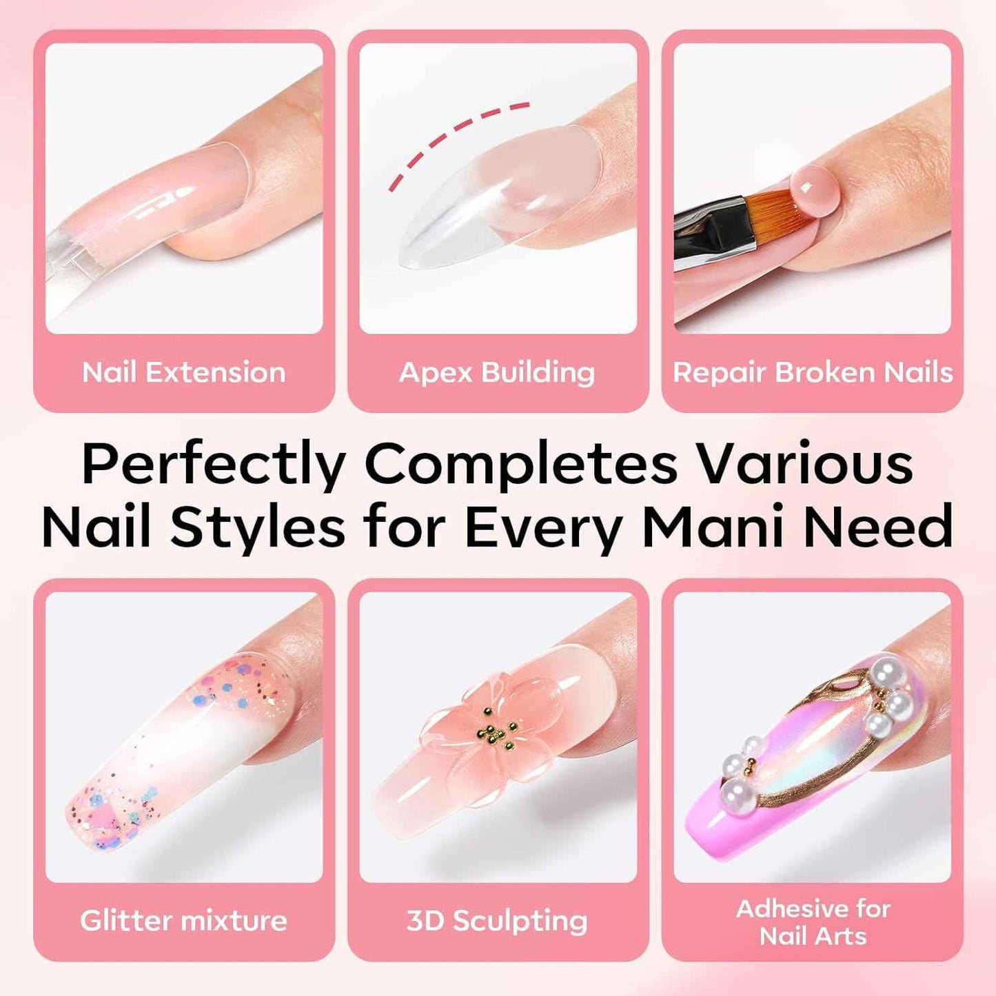 Modelones Poly Gel Nail Kit 3 Colors White Apricot with Slip Solution Dual Nail Forms Top Base Coat Extension Builder Gel Enhancement Professional Starter Kit DIY Nail Art Salon Use