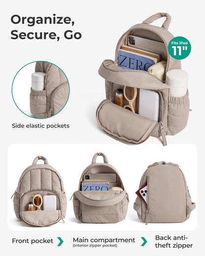 BAGSMART_Mini_Backpack_for_Women,_Lightweight_Puffer_Small_Backpack_Purse,_Quilted_Casual_Travel_Daypack,_Cute_Water-Resistant_Bookbag_for_Daily,_Brown