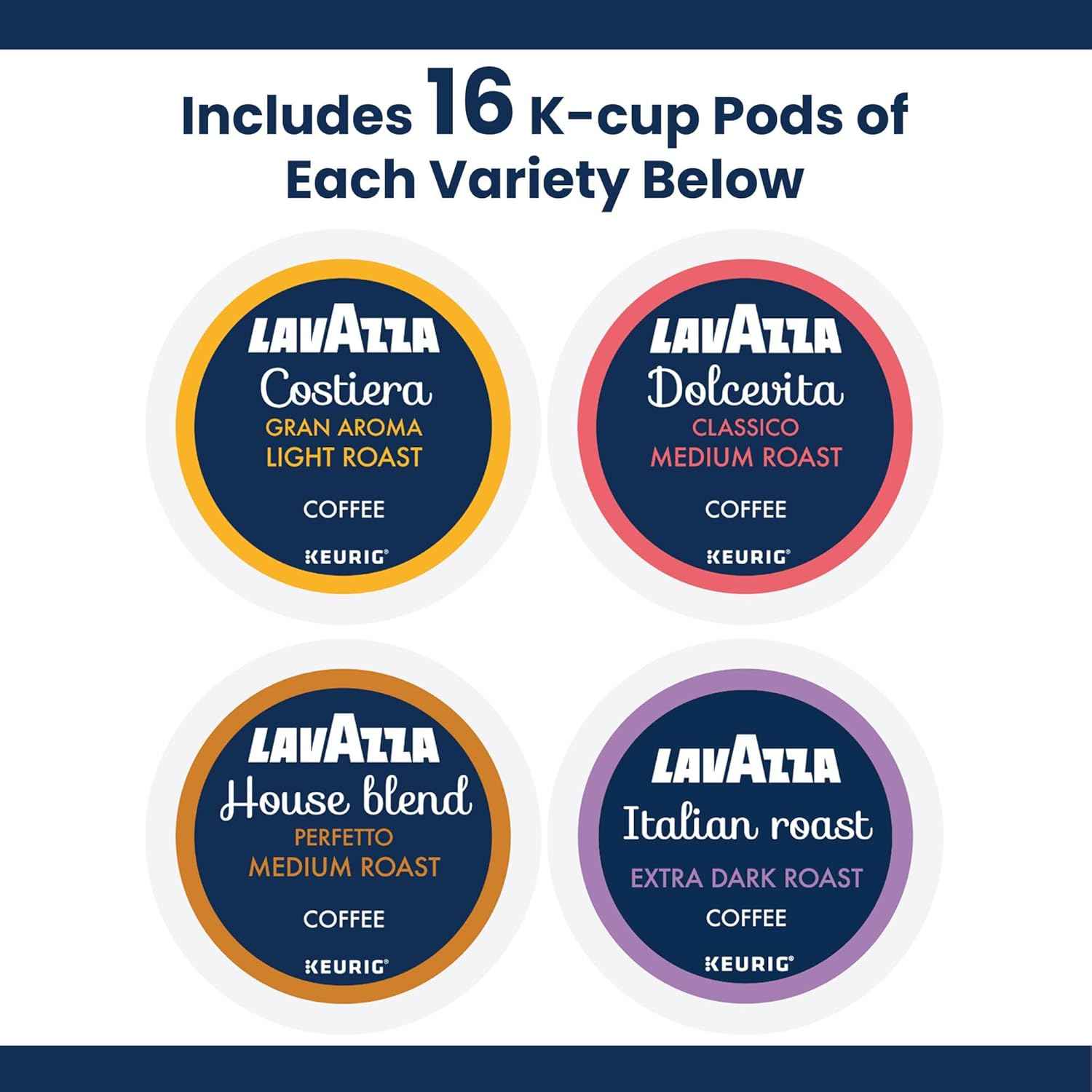 Lavazza Coffee Variety Pack, Keurig Single-Serve K-Cup Pods, 64 Count