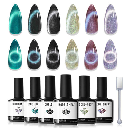 modelones Cat Eye Magnet Set, Heart French Cateye Gel Polish Nail Tools Kit Dual-Head 3 IN One Magnets Pen Heart Round Square Flower Glassy Moon Multi Effect Nail Art Designs Home DIY Salon Use
