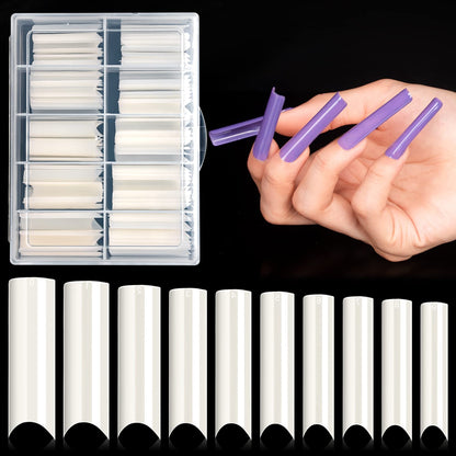 Ranrose 100PCS Extra Long Nail Tips,XXL Super Long Half Cover Deep C Curve False Nails 10 Sizes Tapered Square Nail Tips Fake Press on Nails with Box for Nail Salons Home DIY
