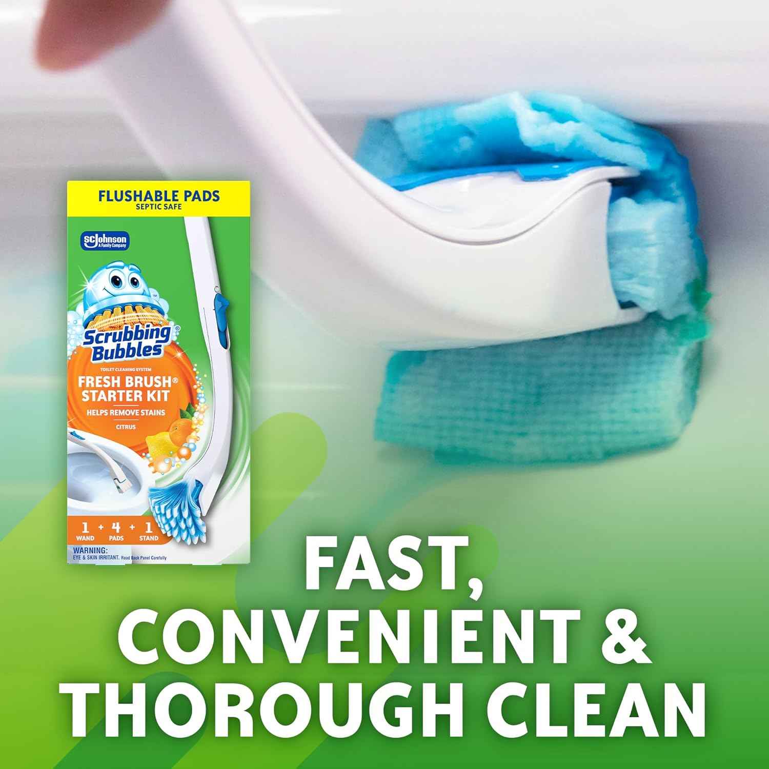 Scrubbing Bubbles Toilet Bowl Cleaning System with Flushable & Disposable Cleaner Refill Pads, Fights Odors and Helps Remove Limescale & Hard Water Stains, Citrus Scent