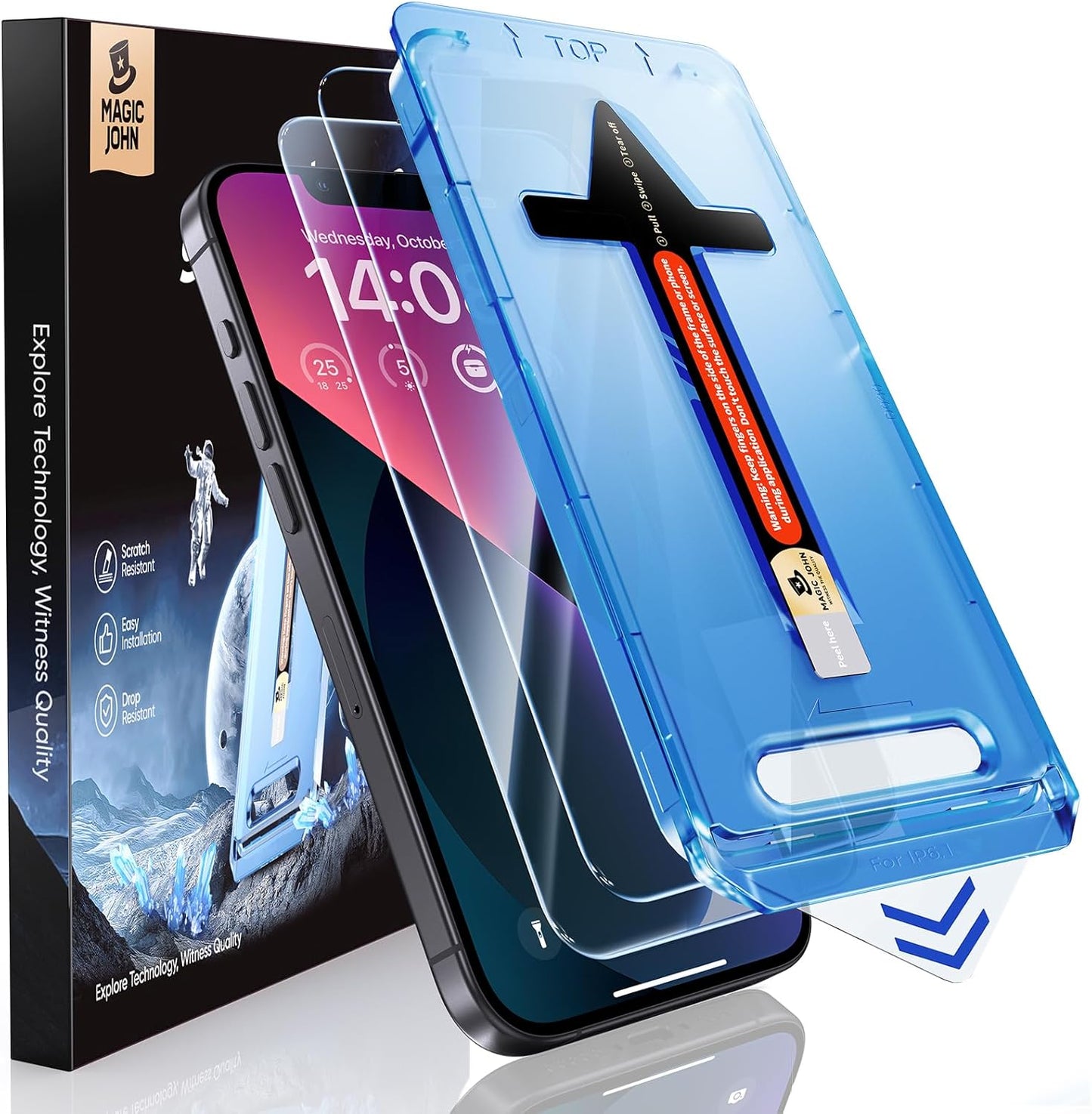 MAGIC_JOHN_2_Pack_for_iPhone_13/14&_iPhone_13_Pro_6.1_inch_Tempered_Glass_Screen_Protector,_Auto_Dust-Elimination,_Bubble_Free,_HD_Clear,_Easy_Installation
