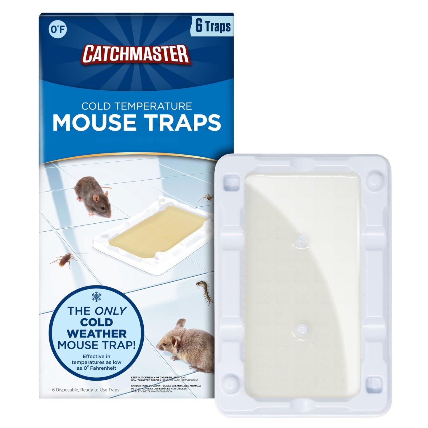 Catchmaster-6 Freeze Resistant Mouse &amp;amp; Insect Glue Traps, Indoor for Home, Pest Control Adhesive Tray, Catch Bugs, Crickets, Spiders, Rats, Pet Safe Glue Boards for Cold Weather, House, Shed &amp;amp; Garage