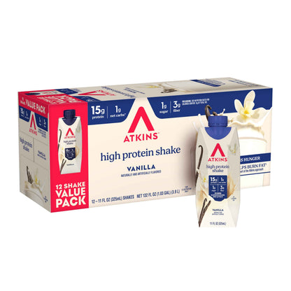 Atkins High Protein Shake, 15g Protein, 2g Net Carb, 1g Sugar, Keto Friendly, Chocolate Flavored Protein Shakes