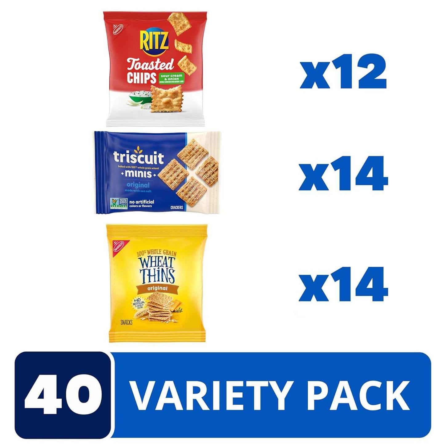 Nabisco Cracker Variety Pack, RITZ Toasted Chips, Wheat Thins Snacks Whole Grain Wheat Crackers and Triscuit Minis Whole Grain Wheat Vegan Crackers