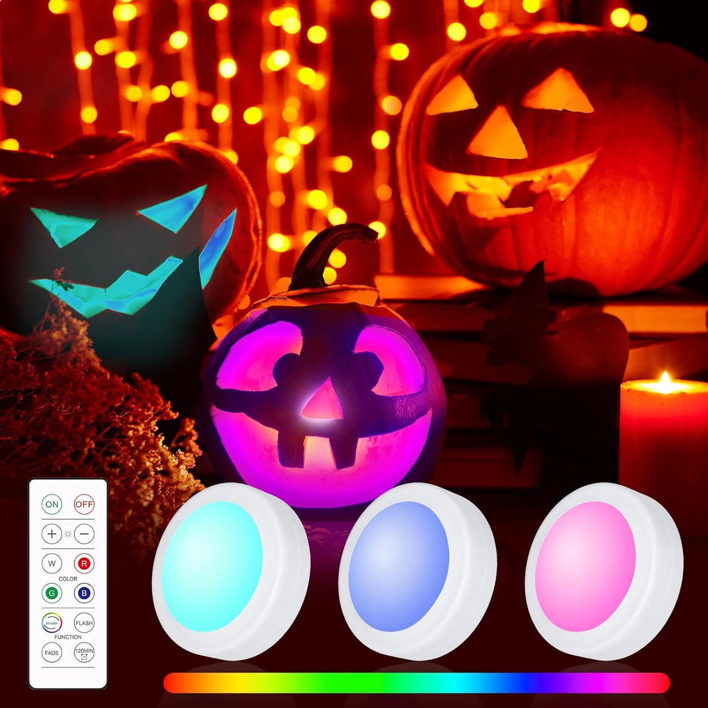 Yiliaw_3_Pack/6_Packs/12_Packs_LED_Puck_Lights_Remote_Control_16_Color_Changeable_Under_Cabinet_Lights,_Battery_Operated_Lights_Night_Light_with_Dimmer_&_Timmer_for_Closet_Bedroom_Kitchen,_White/Black