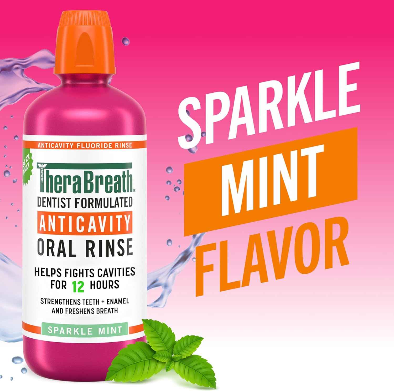 TheraBreath Anticavity Fluoride Mouthwash, Sparkle Mint, Dentist Formulated, 1 Liter