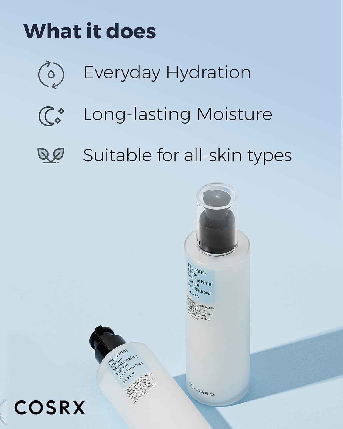 COSRX Oil Free Lotion with Birch Sap, Daily Acne Facial Moisturizer, Hydrating Moisturizer for All Skin Types, Korean Skin Care, 3.38 fl.oz / 100ml