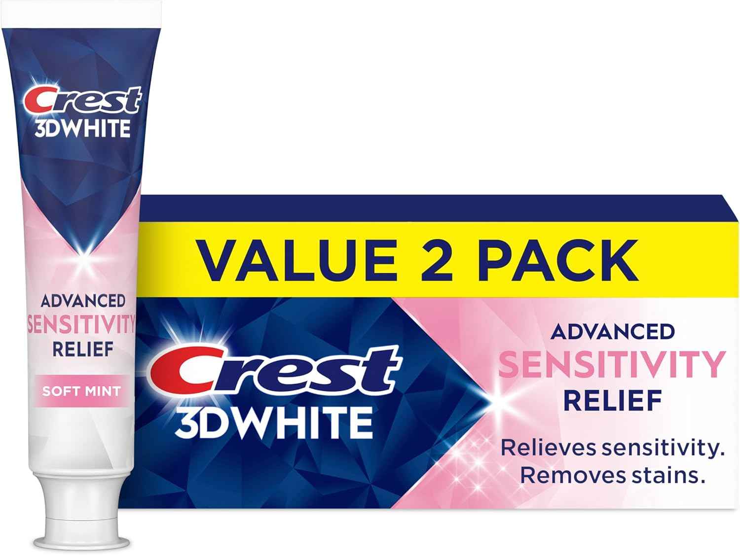Crest 3DWhite Advanced Whitening Sensitivity Relief Toothpaste, Soft Mint, 3.3 oz, Pack of 2