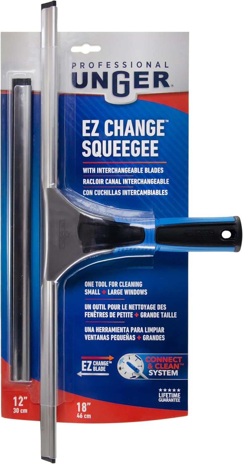 Unger_Professional_Connect_and_Clean_18”_EZ_Change_Window_and_Glass_Cleaning_Squeegee,_Large_and_Small_Windows,_Rubber_Blade_Tool_for_Streak-Free_Results,_Includes_12”_Channel