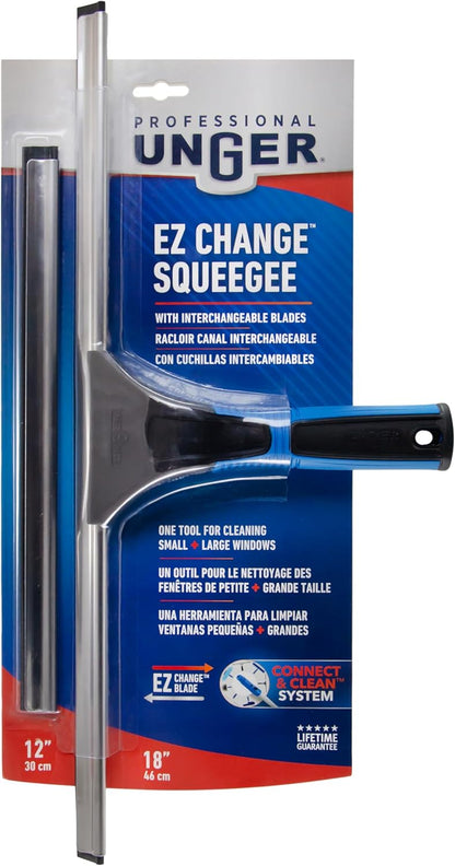 Unger_Professional_Connect_and_Clean_18”_EZ_Change_Window_and_Glass_Cleaning_Squeegee,_Large_and_Small_Windows,_Rubber_Blade_Tool_for_Streak-Free_Results,_Includes_12”_Channel