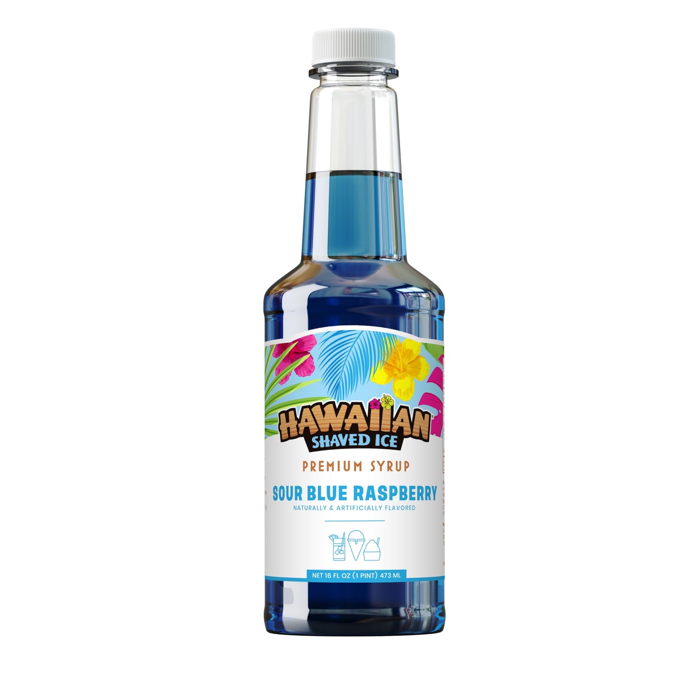 Hawaiian Shaved Ice Sour Blue Raspberry Syrup - Nut Soy Dairy Free - Flavor Fluffy &amp;amp; Crunchy Snow Cones - Shelf Stable - Makes 8 Servings - 16 ounces
