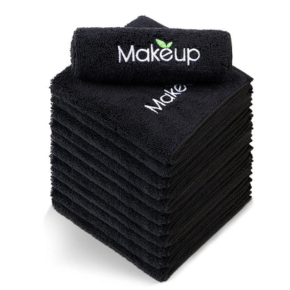 Orighty Makeup Remover Wash Cloths - Super Soft &amp;amp; Quick Dry Microfiber Face Towel, Absorbent Washcloths for Cleansing, Fingertip Face Towels for Makeup Removal, 13 x 13 inch, Pack of 12, Black