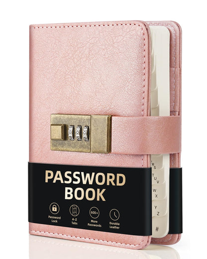WEMATE Password Book with Lock, Password Book with Alphabetical Tabs 600+ Password Space,Password Organizer Logbook with Lock, Password Keeper for Computer &amp;amp; Website Logins 4.33 X 6.18 Inch Rose Gold