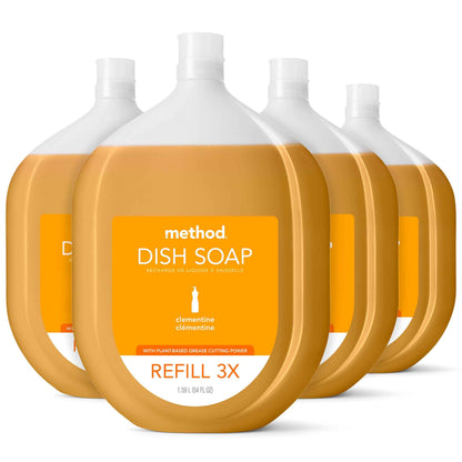 Method Gel Dish Soap, Clementine Scent, Tough on Grease & Stuck-on Food, Cruelty Free Formula, Made with Recycled Plastic