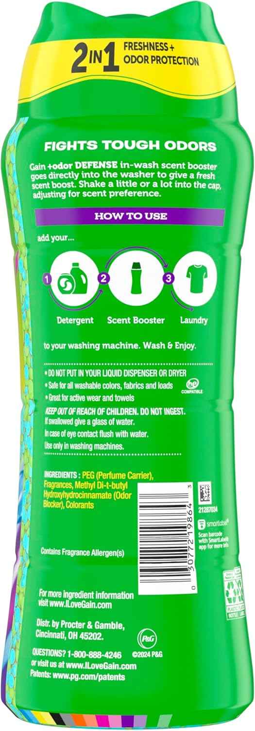 Gain Odor Defense In-wash Scent Booster, Super Fresh Blast scent, 2 in 1 Freshness plus Odor Protection, laundry scent beads