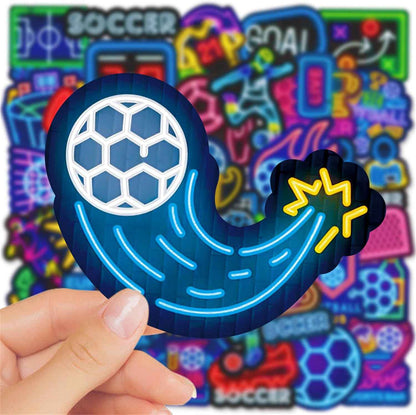 50pcs Neon Sports Theme Sticker,Waterproof Vinyl Stickers - Football SoccerDecor & Party Favors Gifts for Laptop, Water Bottle, Skateboard Guitar (Neon Sticker-2)