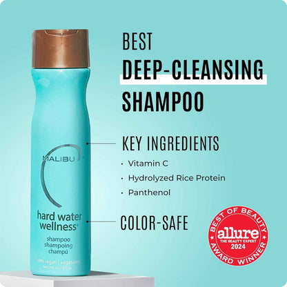 Malibu C Hard Water Wellness Shampoo - Hydrating, Sulfate-Free Hair Care for Hard Water - Removes Minerals and Buildup