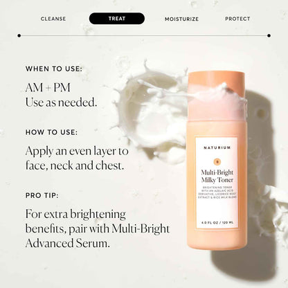 Naturium Multi-Bright Milky Toner, Exfoliating Skincare for Face with Azelaic Acid, 120 mL / 4 fl oz