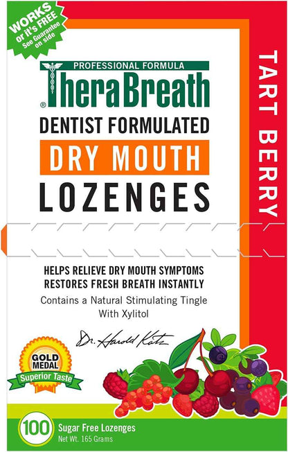 TheraBreath Dry Mouth Lozenges with ZINC, Tart Berry Flavor, 100 Lozenges