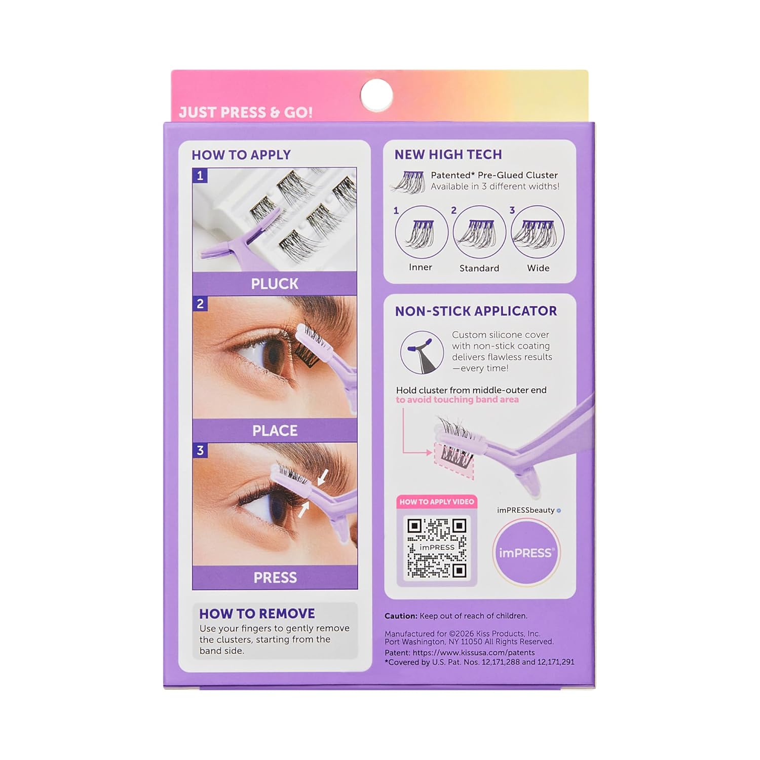 KISS_imPRESS_Falsies_Self_Adhesive_Eyelashes,_Press_On_Lashes,_12mm-14mm_Glam_Volume_Lashes,_Black,_No_Glue_Needed,_Invisible_Band,_36_Lash_Clusters_&_Non-Stick_Applicator_-_Voluminous