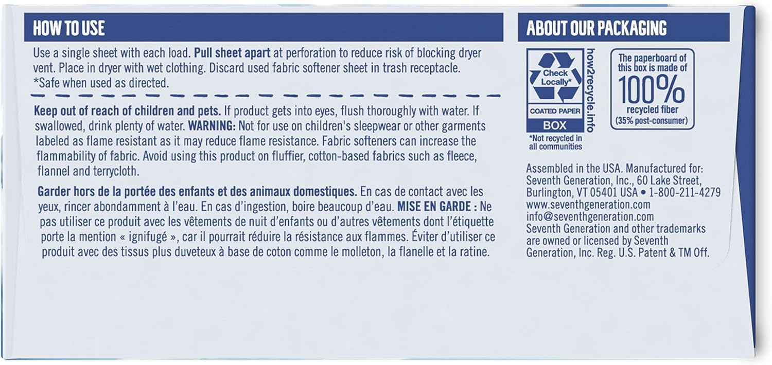 Seventh Generation Dryer Sheets Fabric Softener