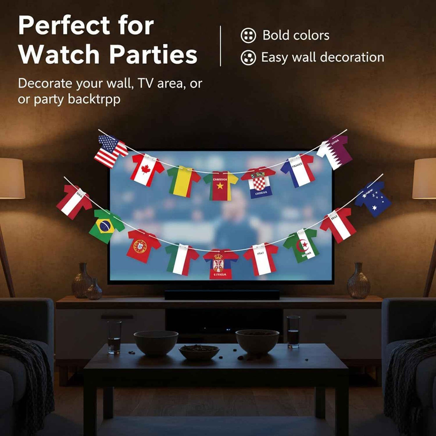 2026 World Cup Soccer Jersey Flag Bunting Banner 50 Pcs International Country String Flags Garland Merchandise for Sports Themed Parties Olympic Celebrations Decorations(Not among the top 48 teams）