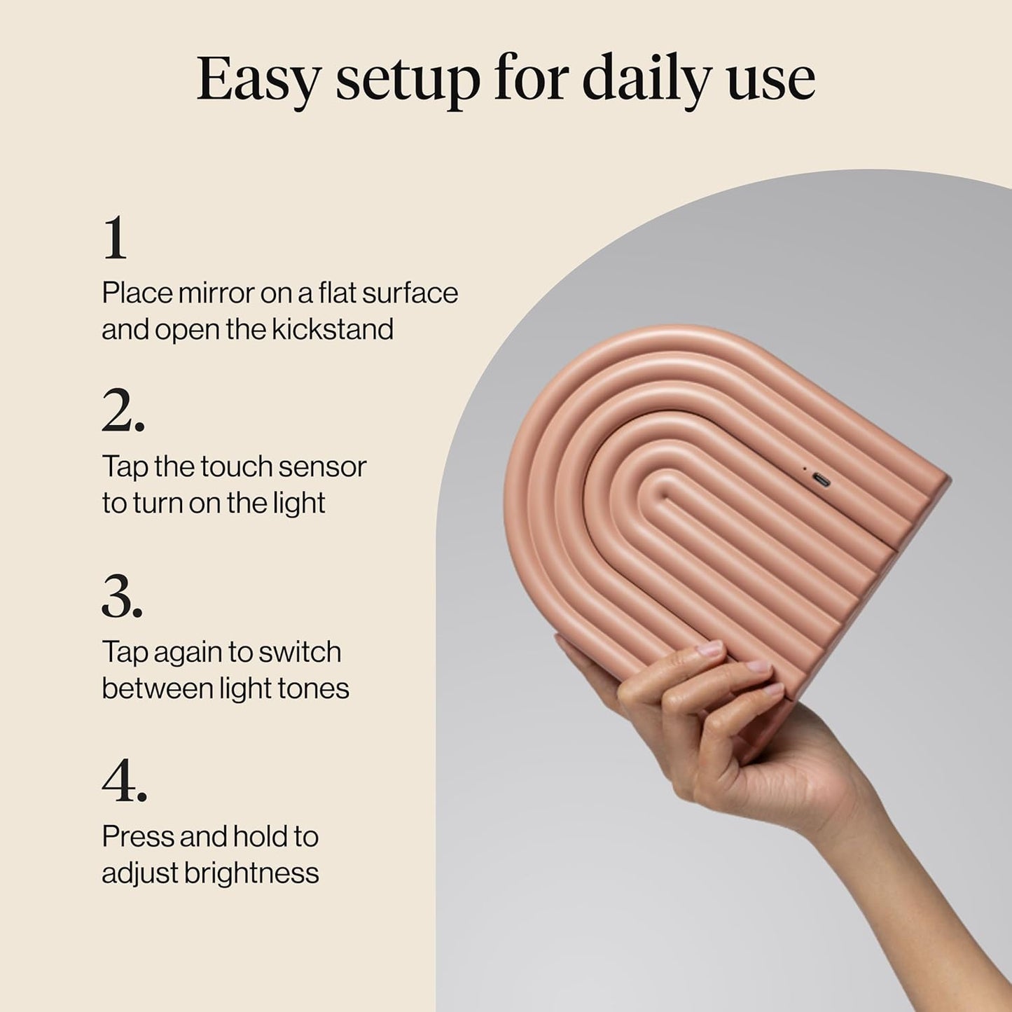 Kitsch_Arch_Desk_Vanity_Mirror_with_Lights,_LED_Makeup_Surface,_Touch_Sensor_Dimmable_Warm_Neutral_Cool_Glow,_Rechargeable_Desk_Mirror_with_Kickstand_for_Travel_-_Terracotta