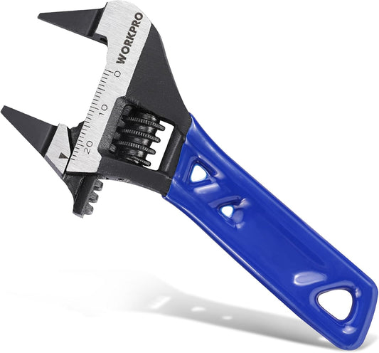 WORKPRO_4-Inch_Thin_Jaws_Stubby_Wide_Opening_Adjustable_Wrench,_Small_Adjustable_Wrench_with_2mm_Slim_Jaws_for_Easy_Access_to_Tight_Spaces,_Metric/SAE_Scales,_Cr-V_Steel