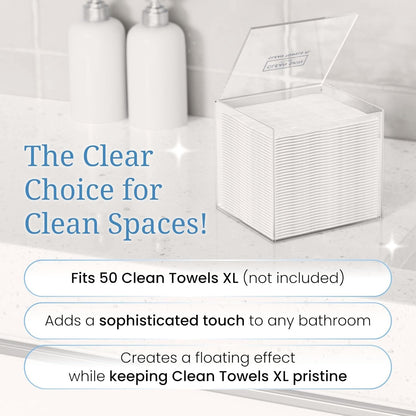 CLEAN_SKIN_CLUB_Clear_Acrylic_Box_for_Clean_Towels_XL_(NOT_Included),_Container_For_50_Disposable_Clean_Towels_XL,_Face_Towelettes_Bathroom_Counter_Storage,_Bin_for_Cleansing_Facial_Dry_Wipes