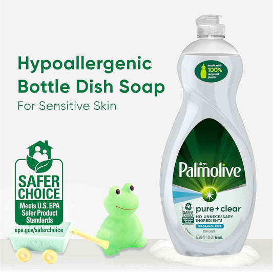 Palmolive Ultra Dishwashing Liquid Dish Soap, Pure + Clear Fragrance Free
