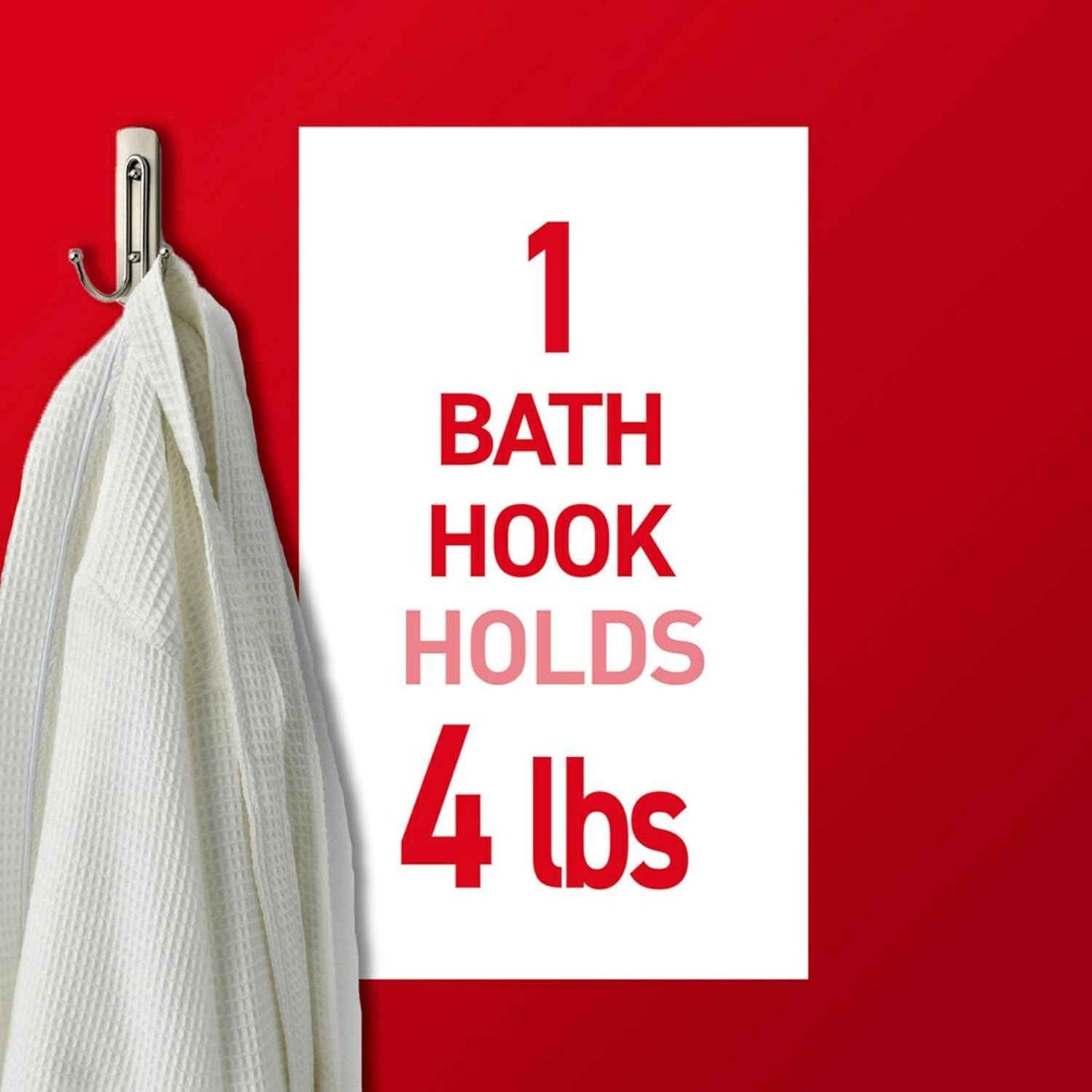 Command Large Double Bathroom Wall Hook, Damage-Free Hanging with Adhesive Strip, Great for Hanging Bath Towels, Wall Hook and 1 Water-Resistant Strip, Holds up to 4 lb