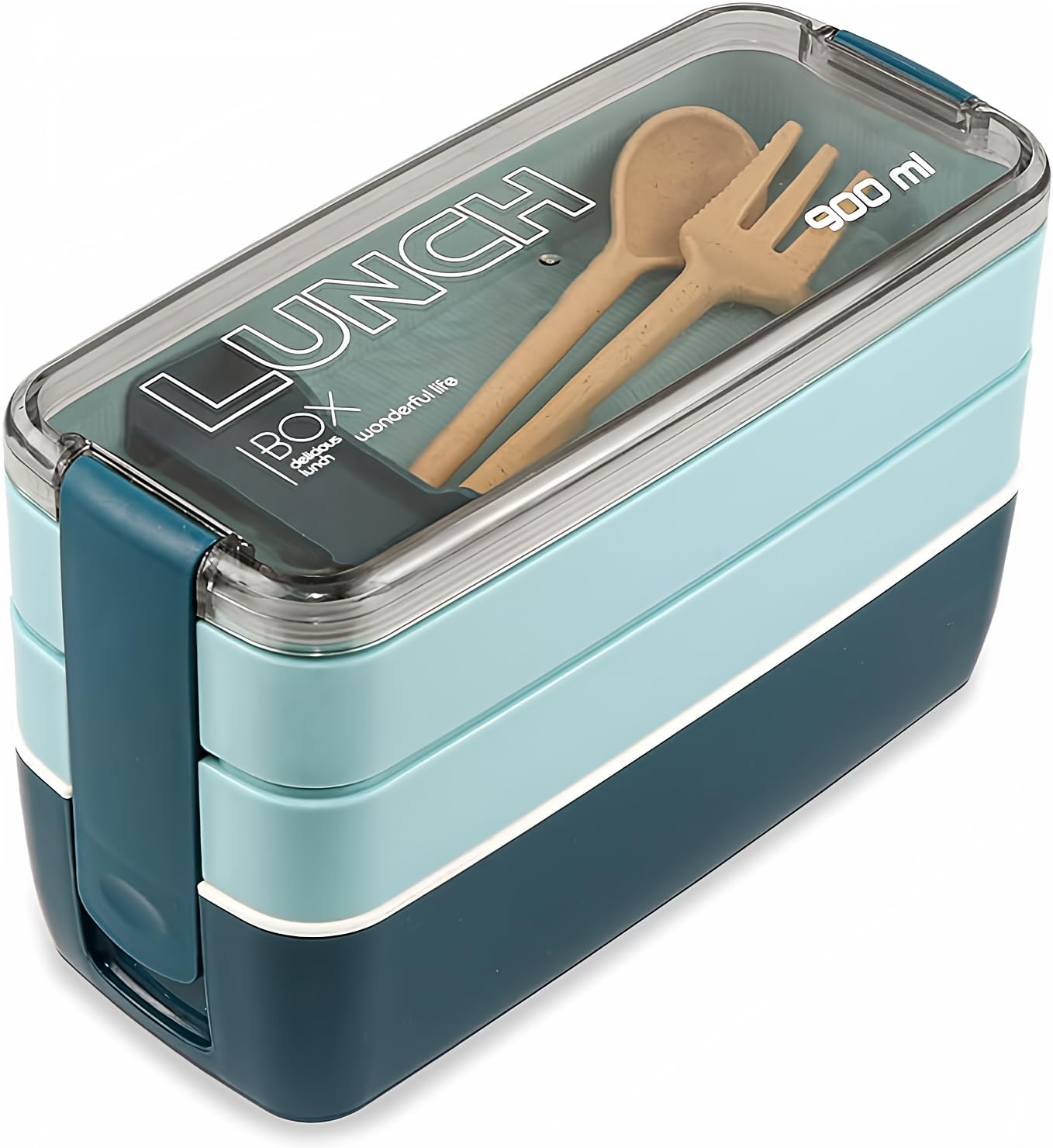 Iteryn Bento Box Lunch Box, 3-In-1 Compartment Containers - Wheat Straw, Leakproof Eco-Friendly Bento Lunch Box Meal Prep （Sky Blue）