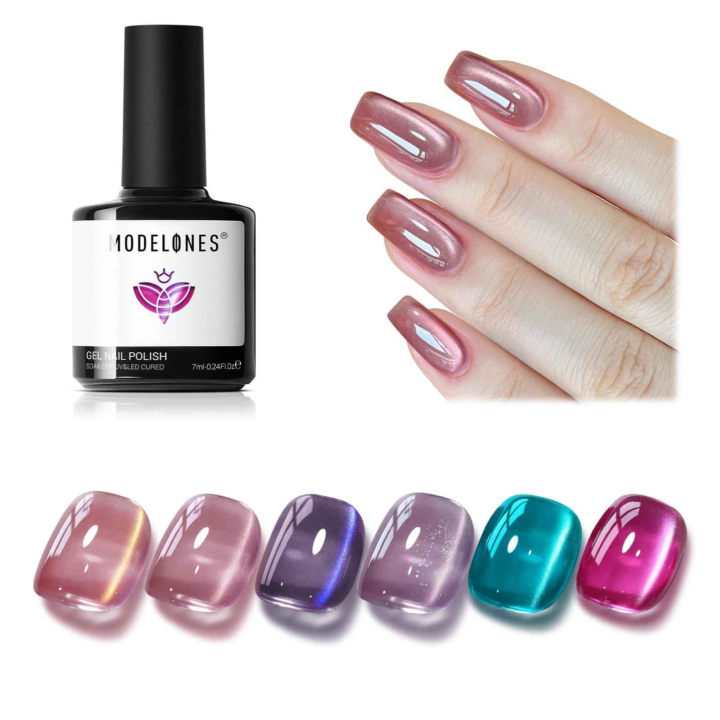 modelones Cat Eye Magnet Set, 15PCS French Cateye Gel Nail Polish Magnet Nail Art Tools Set Heart Magnet for Cat Eye Magnet Square Round Magnet Stick Diverse Glassy Cateye Effect for Women
