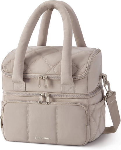 BAGSMART_Lunch_Bag_Women,_Double_Deck_Insulated_Lunch_Box,_Quilted_Puffer_Lunch_Tote,_Leakproof,_Durable_&_Reusable_Large_Lunch_Cooler_For_Work_Picnic_Travel_Meal_Prep,_Camel
