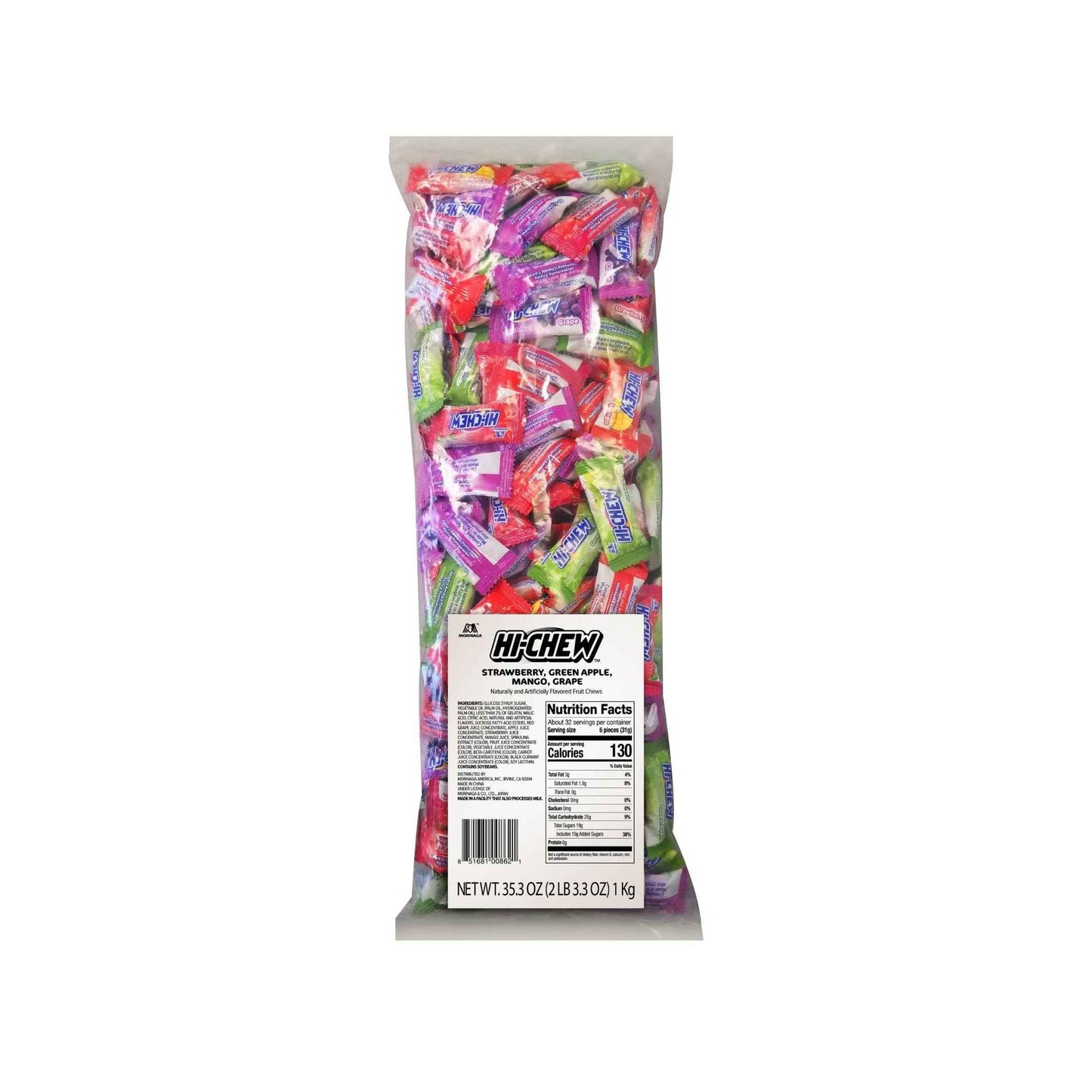 HI-CHEW Assorted, Green Apple Strawberry Mango Grape, Soft & Chewy Candy 2lb - 185+ Pieces Individually Wrapped - Made with Immensely Juicy Fruity Flavors