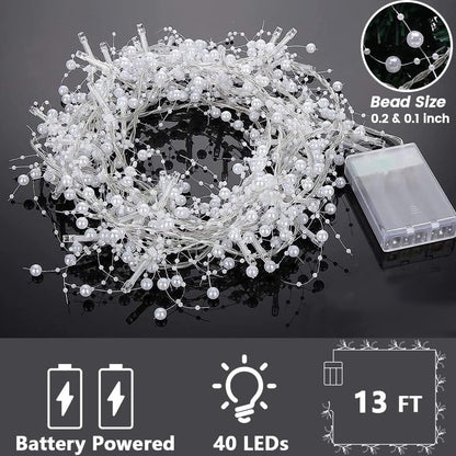 OVV_Christmas_Decorations_13FT_Pearl_Garland_String_Lights_40LED_Festive_Lighted_Berry_Beaded_Indoor_Xmas_Decor_Warm_Lights_for_Bedroom_Mantel_Wedding_Party_Battery_Operated