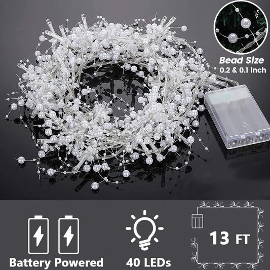 OVV_Christmas_Decorations_13FT_Pearl_Garland_String_Lights_40LED_Festive_Lighted_Berry_Beaded_Indoor_Xmas_Decor_Warm_Lights_for_Bedroom_Mantel_Wedding_Party_Battery_Operated