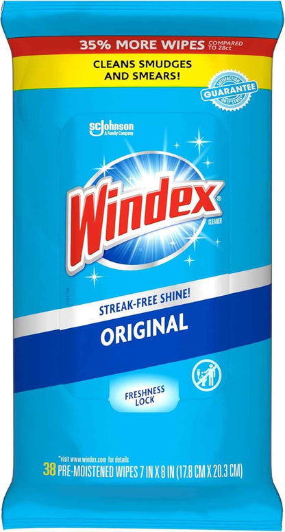 Windex Wipes Glass Cleaning, Pre-Moistened Glass and Surface Wipes to Clean Home Surfaces, Household Essentials, Original Scent