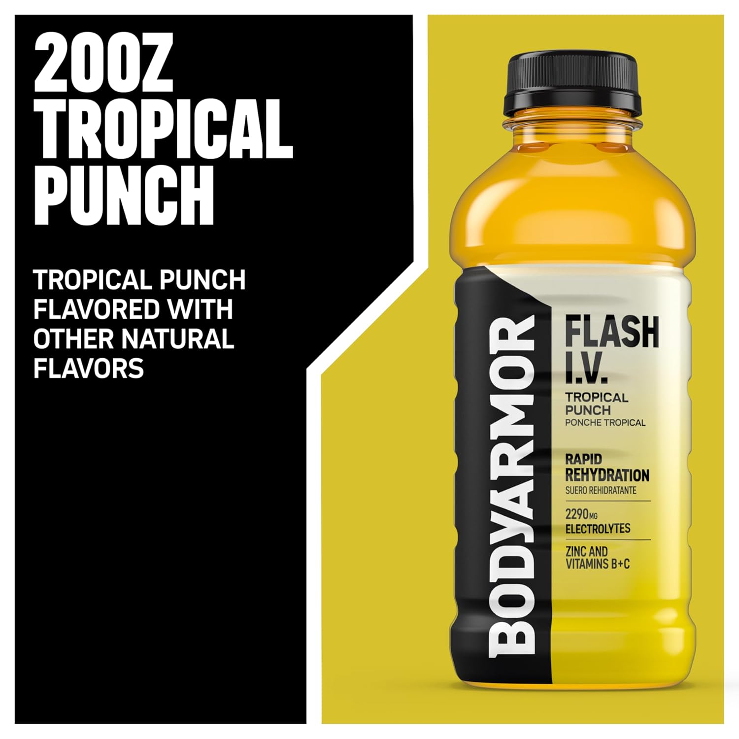 BODYARMOR_Flash_I.V._Electrolyte_Beverage,_Tropical_Punch,_Hydration_Drink_with_Coconut_Water_For_Rapid_Rehydration,_Post_Workout_Recovery,_20_Fl_Oz_(Pack_of_12)