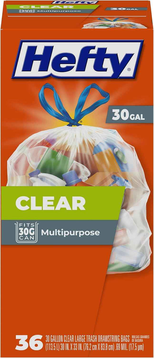 Hefty Clear Trash Bags, Clear, 30 Gallon