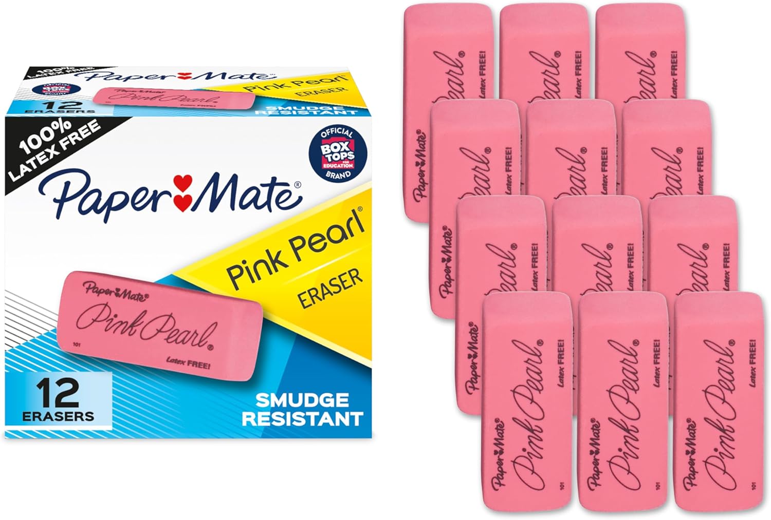 Paper_Mate_Erasers,_Pink_Pearl,_12_Count_-_Latex_Free_and_Smudge_Resistant,_Back_to_School,_Teacher_Supplies