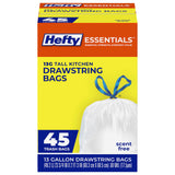 Hefty Essentials Drawstring 30 Gallon Trash Bags, Parties, Large Trash Items, and More, Scent Free