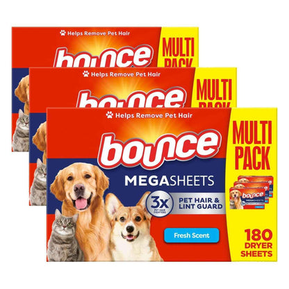 Bounce Pet Hair and Lint Guard Mega Dryer Sheets with 3X Pet Hair Fighters, Fresh Scent