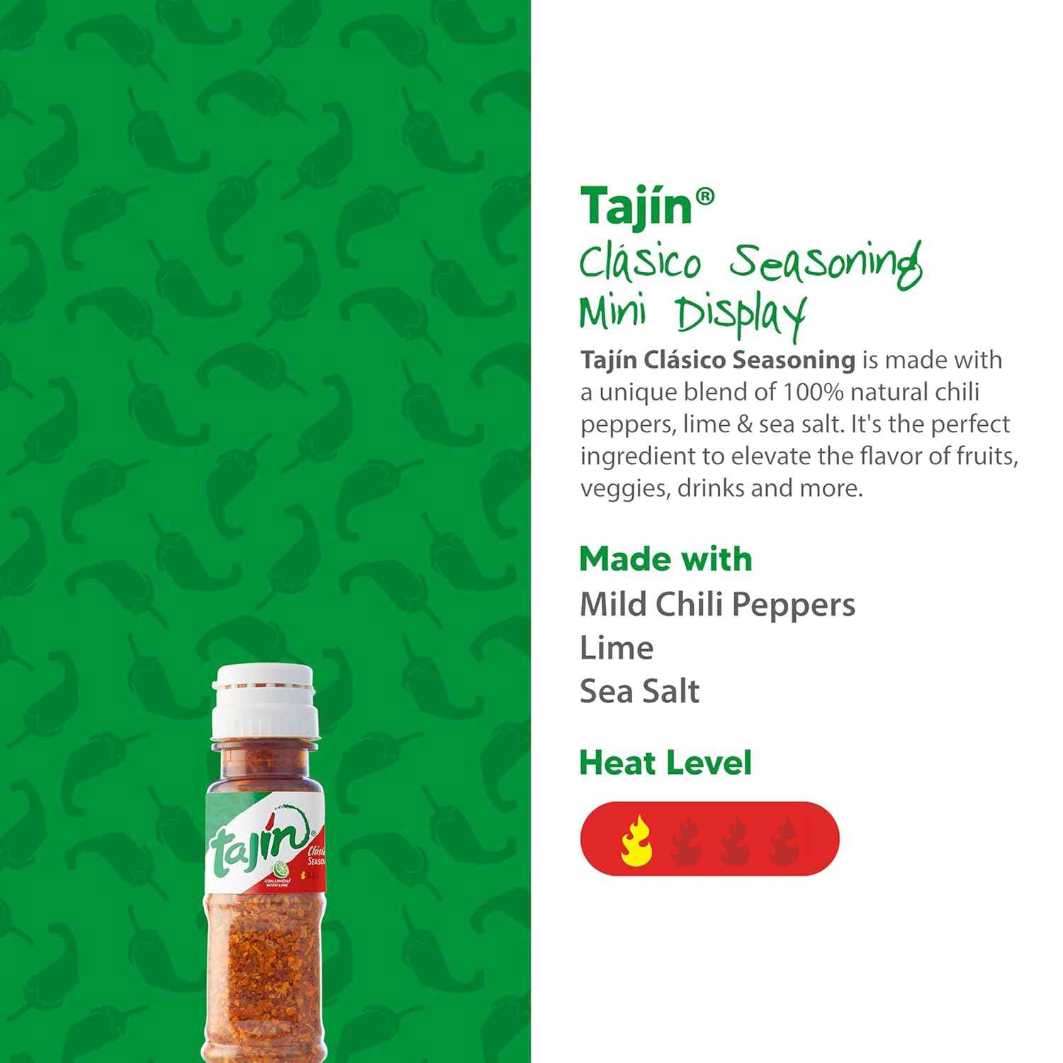 Tajin Clásico Seasoning, Mini Display Pack of 40 Portable Bottles, Authentic Mexican Chili Lime Spice Blend for Fruit, Snacks, Tacos, and Cocktails, Zesty Flavor Enhancer